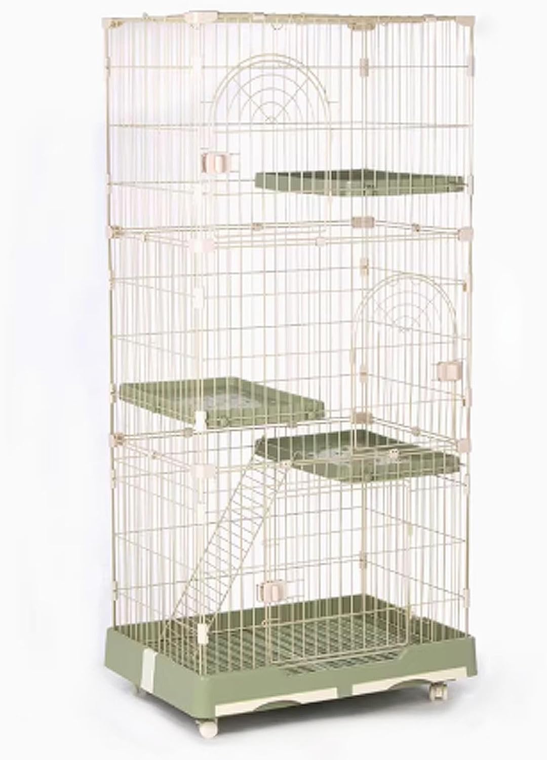 Cat Cage, Cat Crate, Cat Playpen with Top Cover, Catio Indoor Cat Enclosure on Wheels Quick Assembly for Ferret, Chinchilla, Rabbit, Small Animals(Green,72x47x143cm)