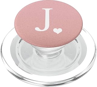 White Initial Letter J heart Monogram on Rose Pink PopSockets PopGrip: Swappable Grip for Phones & Tablets PopSockets PopGrip for MagSafe