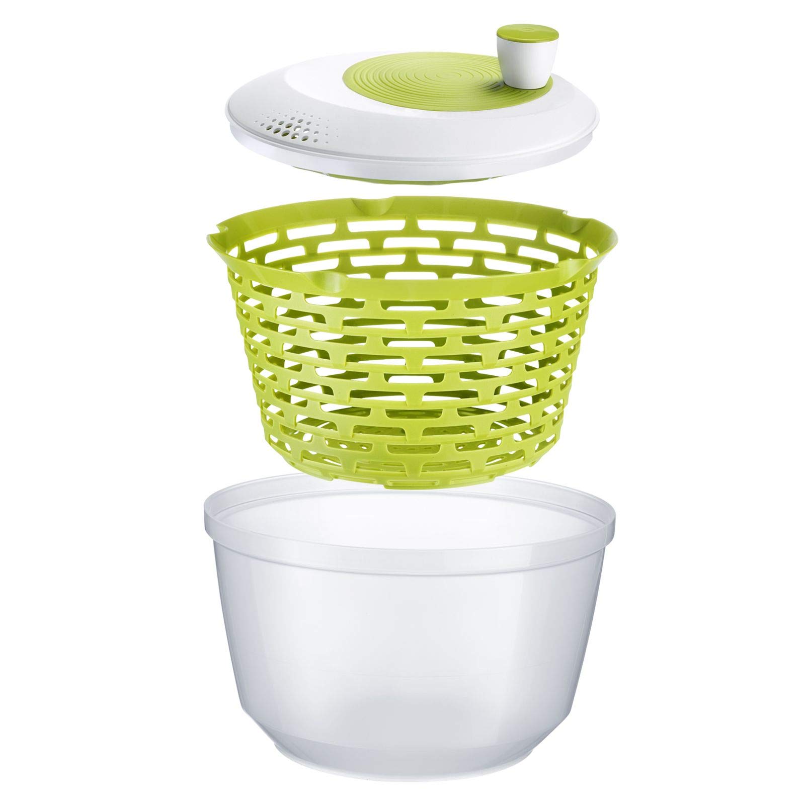 Westmark Centrifuga per insalata, Capacità: 4,4 litri, ø 23,5 cm, Plastica, Senza BPA, Spinderella, Colore: Trasparente/Bianco/Verde, 2430224A