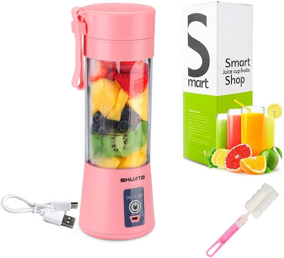 [Upgraded Version] USB Juicer Cup by BHUATO, Portable Juice Blender, Household Fruit Mixer - Six Blades in 3D, 380ml Fruit Mixing Machine for Superb Mixing (Pink)…
