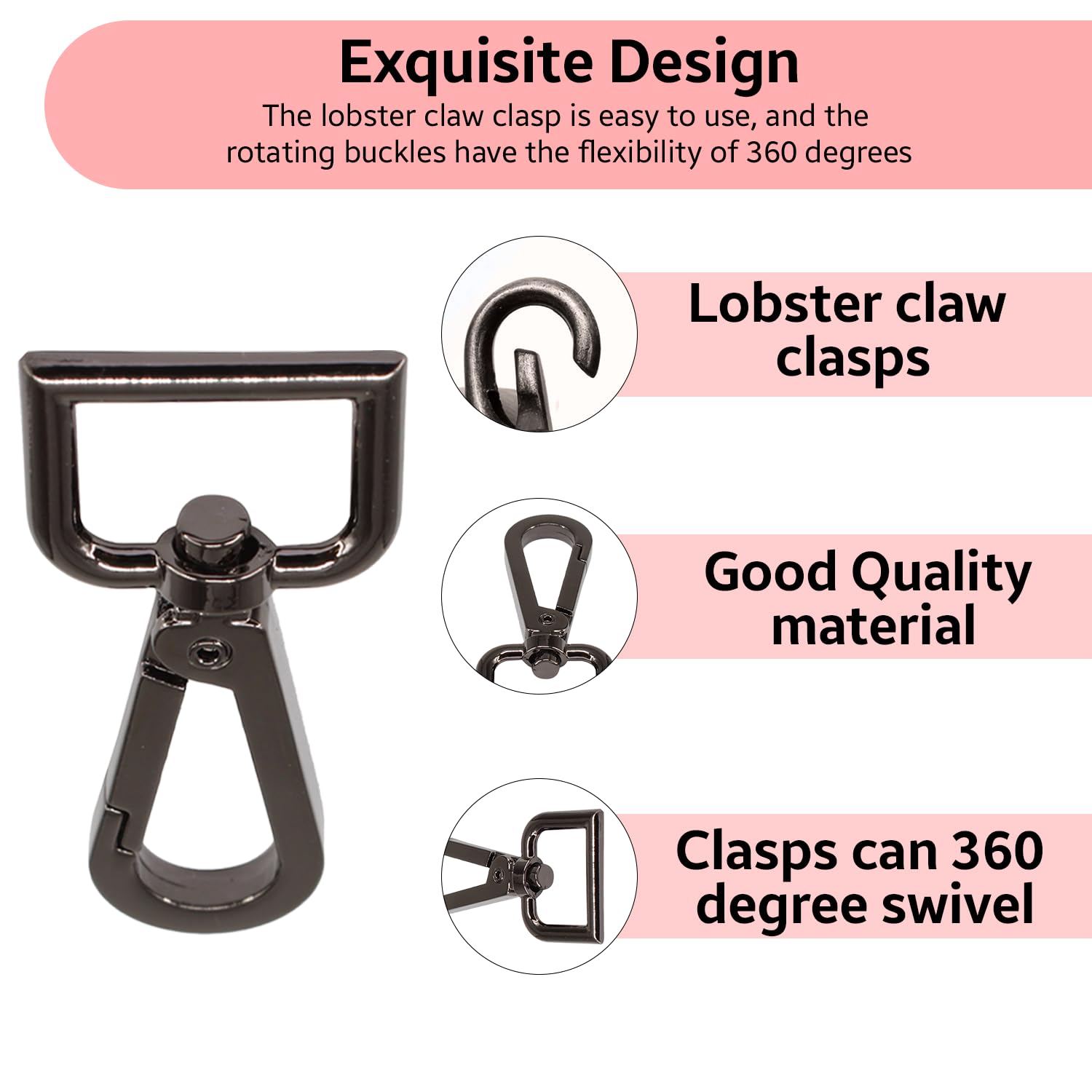 Kit de 120 piezas de accesorios para llavero: ganchos giratorios de 25 mm, anillos en D y hebillas deslizantes de triple deslizamiento para reparación de bolsos, manualidades de cordón, costura de
