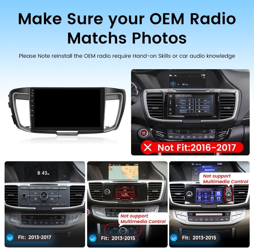 for Honda Accord 2013-2017 CarPlay Android Auto Navigation Stereo GPS Radio Display 10" IPS Touchscreen Headunit Tablet Media Player, if Applicable Quad Core 2G+64G