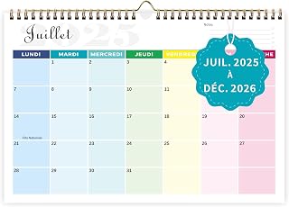 Saiwiimody Calendrier 2025 2026 Familial 18 mois 31 x 21cm Calendrier Mural Scolaire Septembre 2025 à Décembre 2026 Mensuel Professeur étudiant Famille Organisée, Coloré