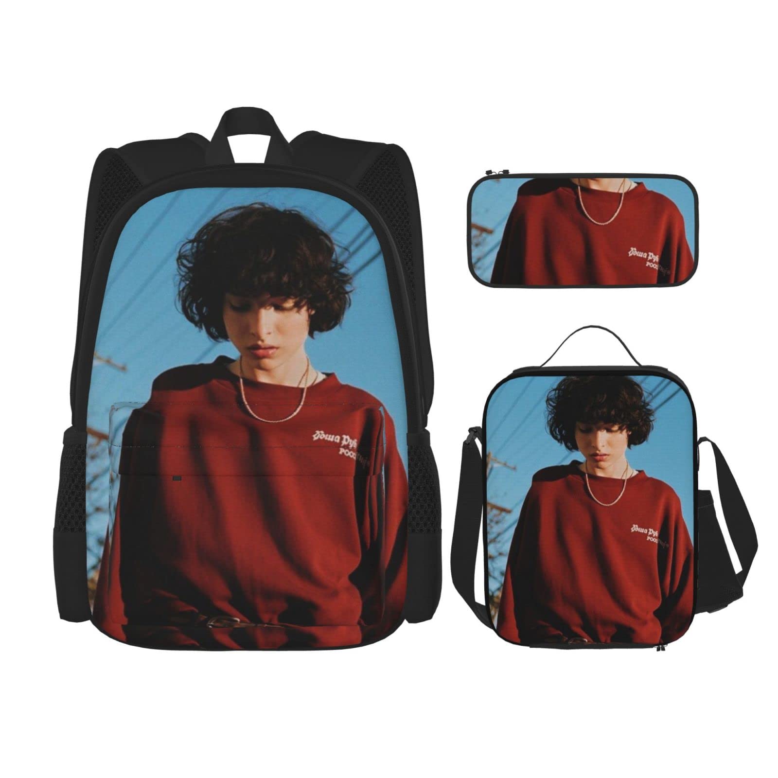 Unisex Backpack Finn Cute Wolfhard School Bags+Pencil Case+Lunch Box Combination Bookbag