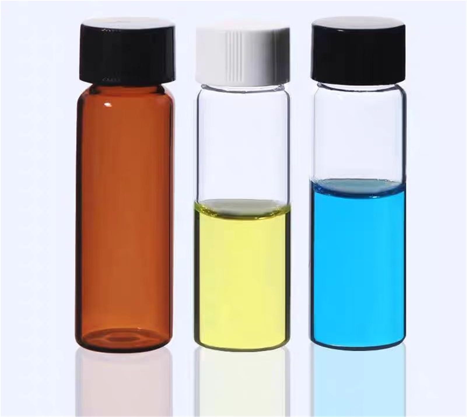 20 unids/Pack de 3ml a 60ml Botellas de Muestra de Vidrio Transparente con Tapa de Rosca de plástico Negro, Botella de Aceite Esencial for Uso en Laboratorio(50ml) | 50ml