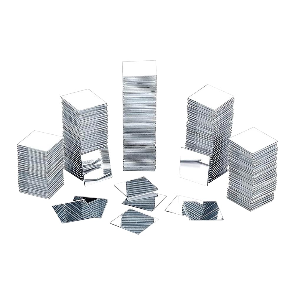Hugede Silver 50 Pcs 5X5cm Self Adhesive Square Acrylic Mirrors, Decorative Mini Wall Mirrors, Diy Craft Supplies