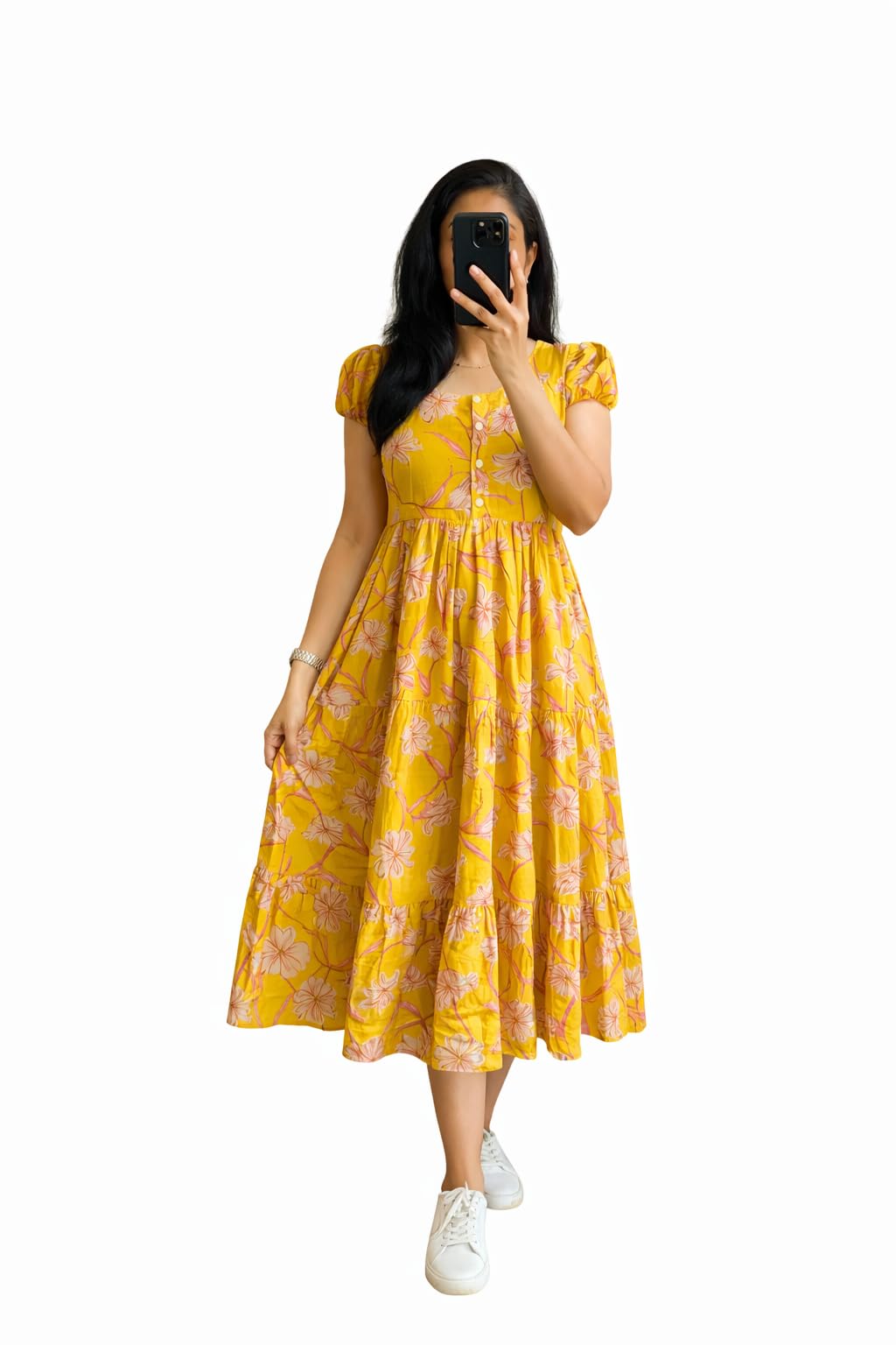 Women's Cotton Blend Maxi Midi Dress Western Dress for Women Elegant Floral Printed Long Dresses-picture-46
