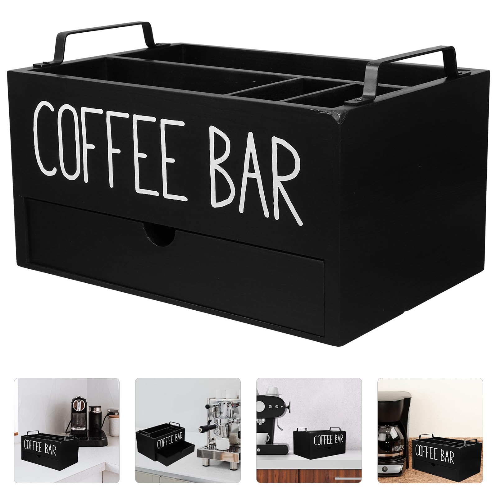 Kaffee und Tee Organizer mit Schublade Vielseitige Aufbewahrungslösung für Küchenarbeitsplatten Minimalistisches Design und Elegante Handwerkskunst