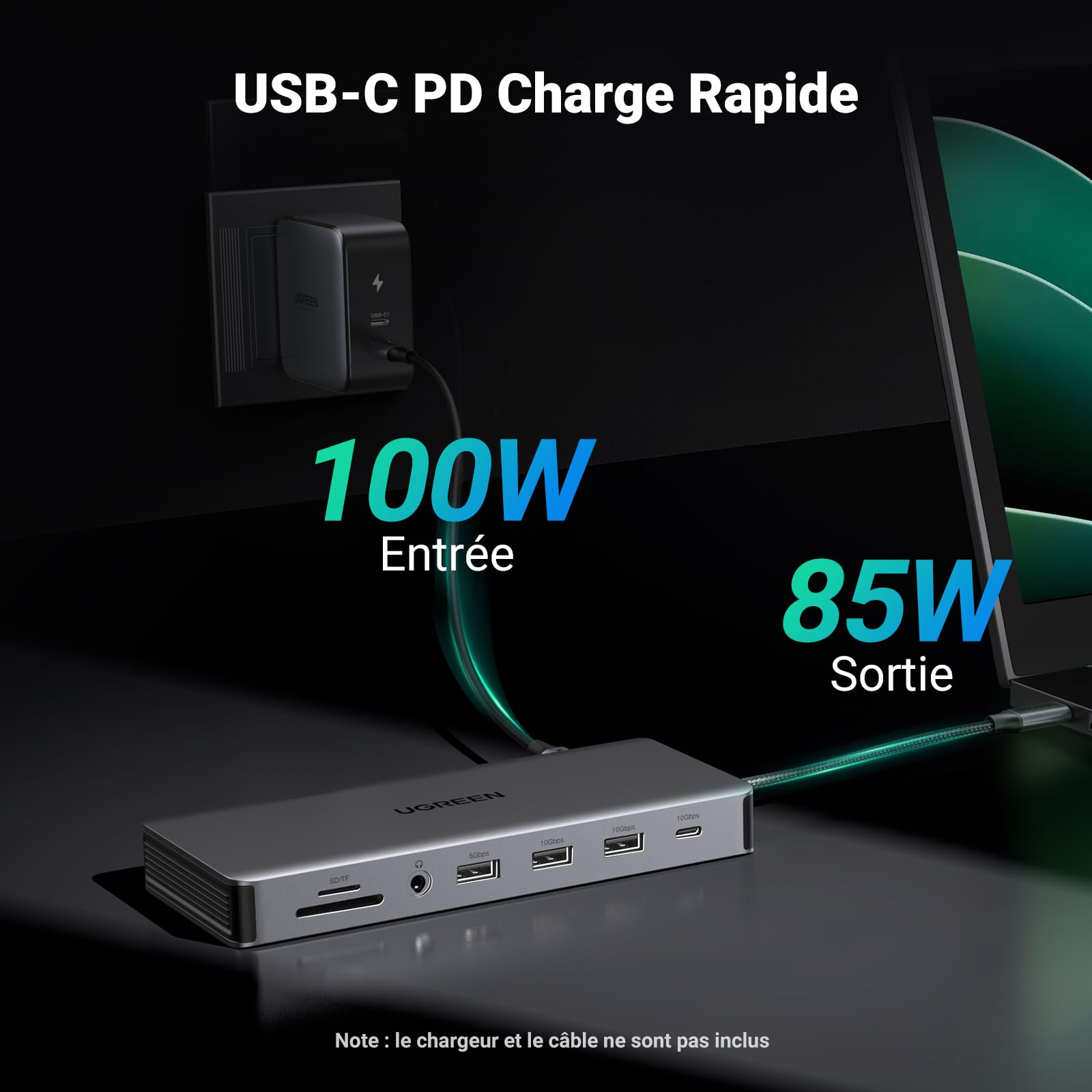UGREEN Revodok Pro 313 Station d'accueil triple écran, station d'accueil USB C 13 en 1 avec double HDMI, DP, ports de données USB-C et USB-A 10 Gbit/s, PD 100 W, Ethernet, SD/TF, audio 3,5 mm pour XPS