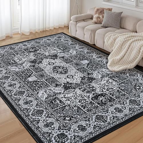 Garvee 5x7 ft Modern Geometric Trellis Area Rug,Large Boho Machine Washable Rugs,Vintage Medallion Distressed Indoor Accent Stain Resistant Non-Slip F