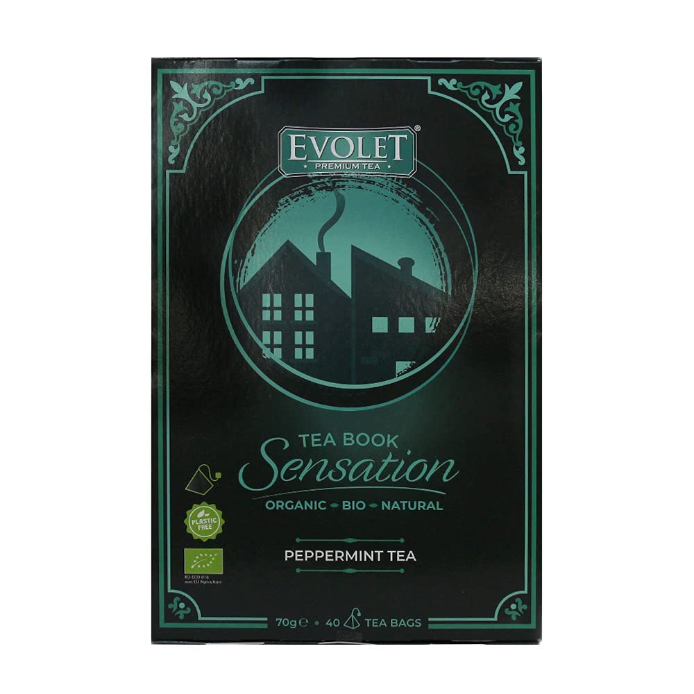 Peppermint Herbal Tea Evolet Tea Book Sensation Premium | Organic | Naturally Pleasing Taste | Caffeine-Free |40 Pyramid Biodegradable Tea bags | Luxury Tea Gift Set, 70g