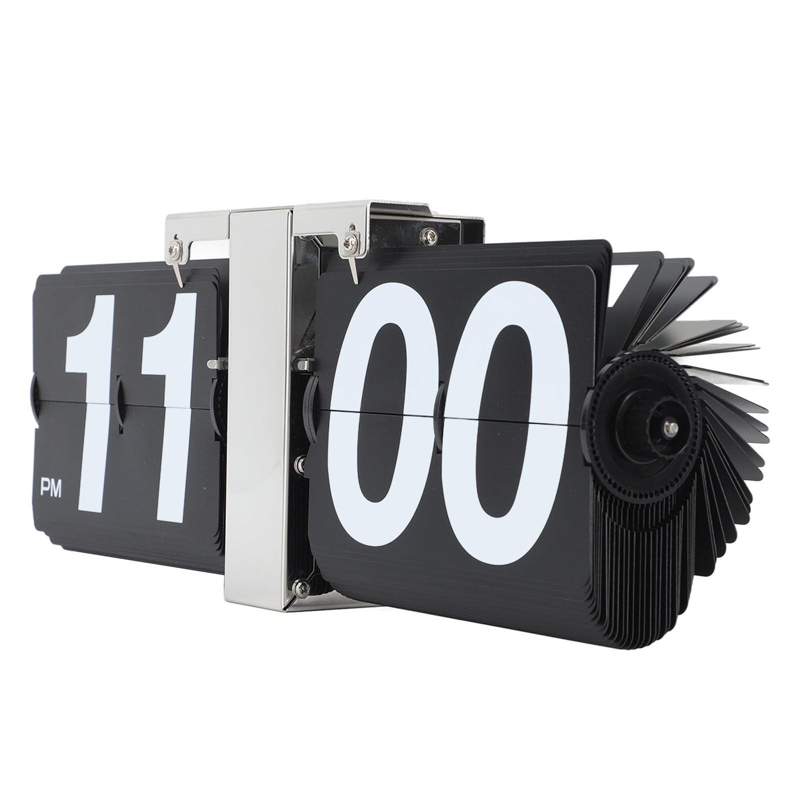 Flip Clock Digital, Reloj de Escritorio con Estante de Estilo Retro, Pantalla Digital Mecánica con Pilas, con Tarjetas Desmontables, Números Grandes, para Sala de Estar, (Black