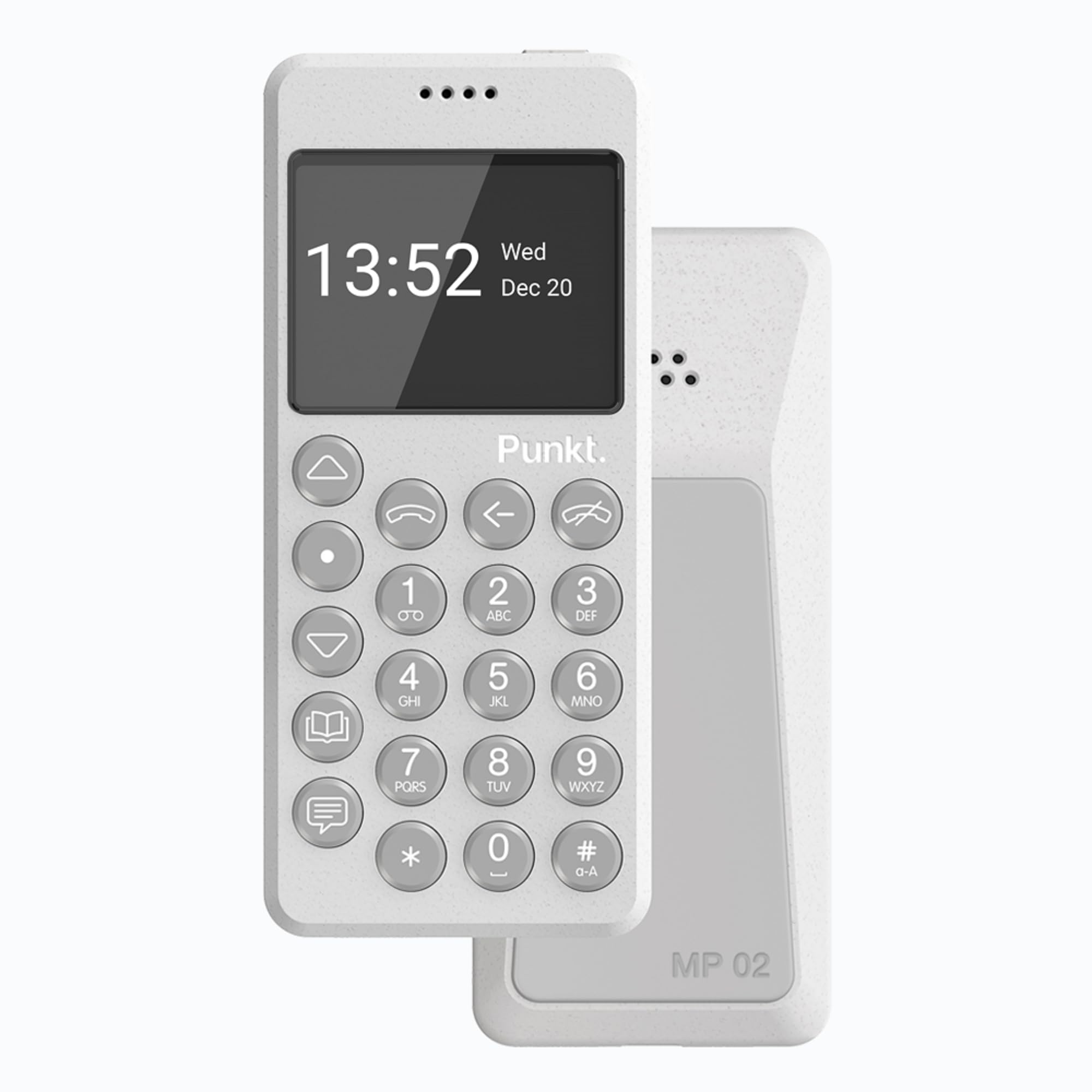 Punkt.MP02 New Generation 4G LTE Minimalist Mobile Phone, Unlocked, Nano-SIM, WiFi Hotspot,2GB RAM+16GB Storage, 1280 mAh Battery (Light Grey)