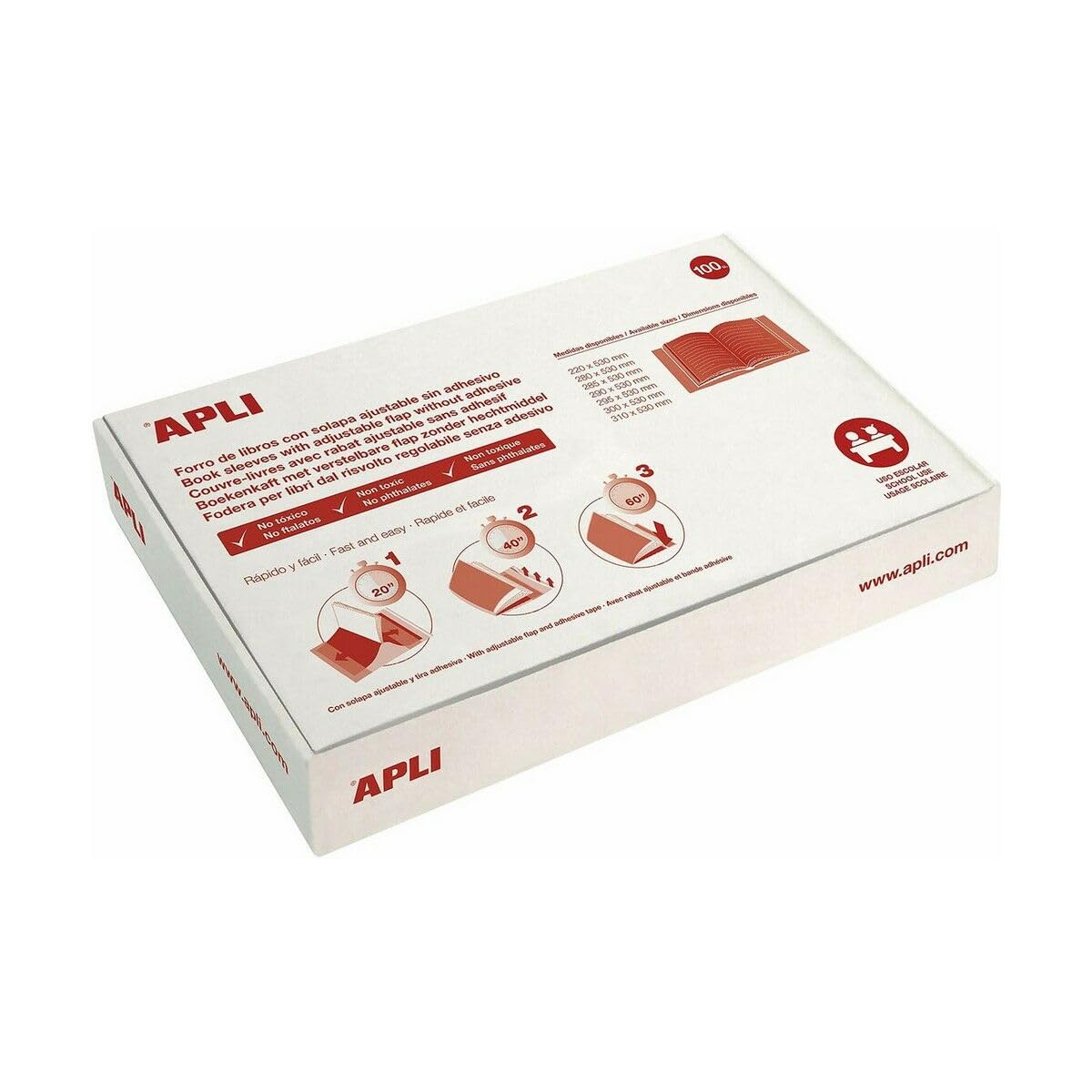 Caja 100 Fundas Forro Libros Autoajustables PVC 295mm Apli 16908