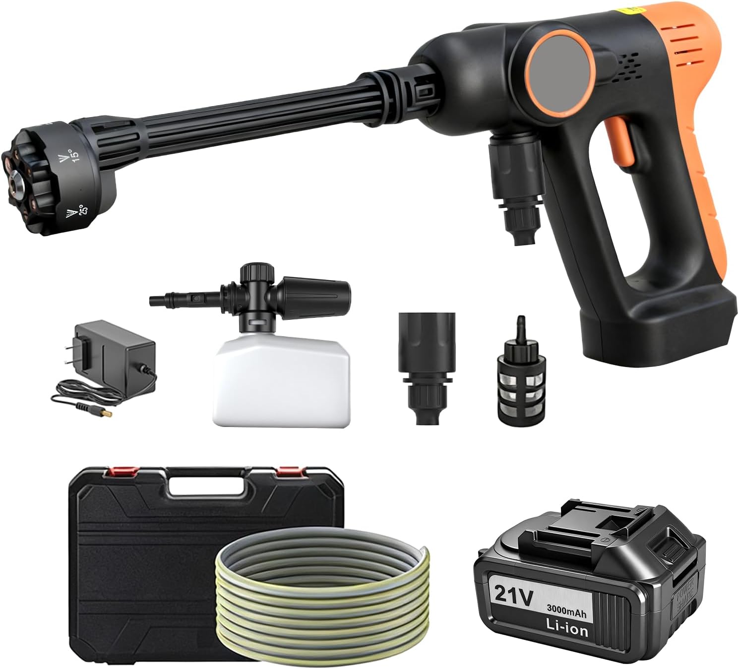 Cordless Pressure Washer Battery Powered, 800PSI Portable Electric Power Washer with 6-in-1 Nozzle, 21V Battery & Charger Included for Car, Home, Garden Cleaning