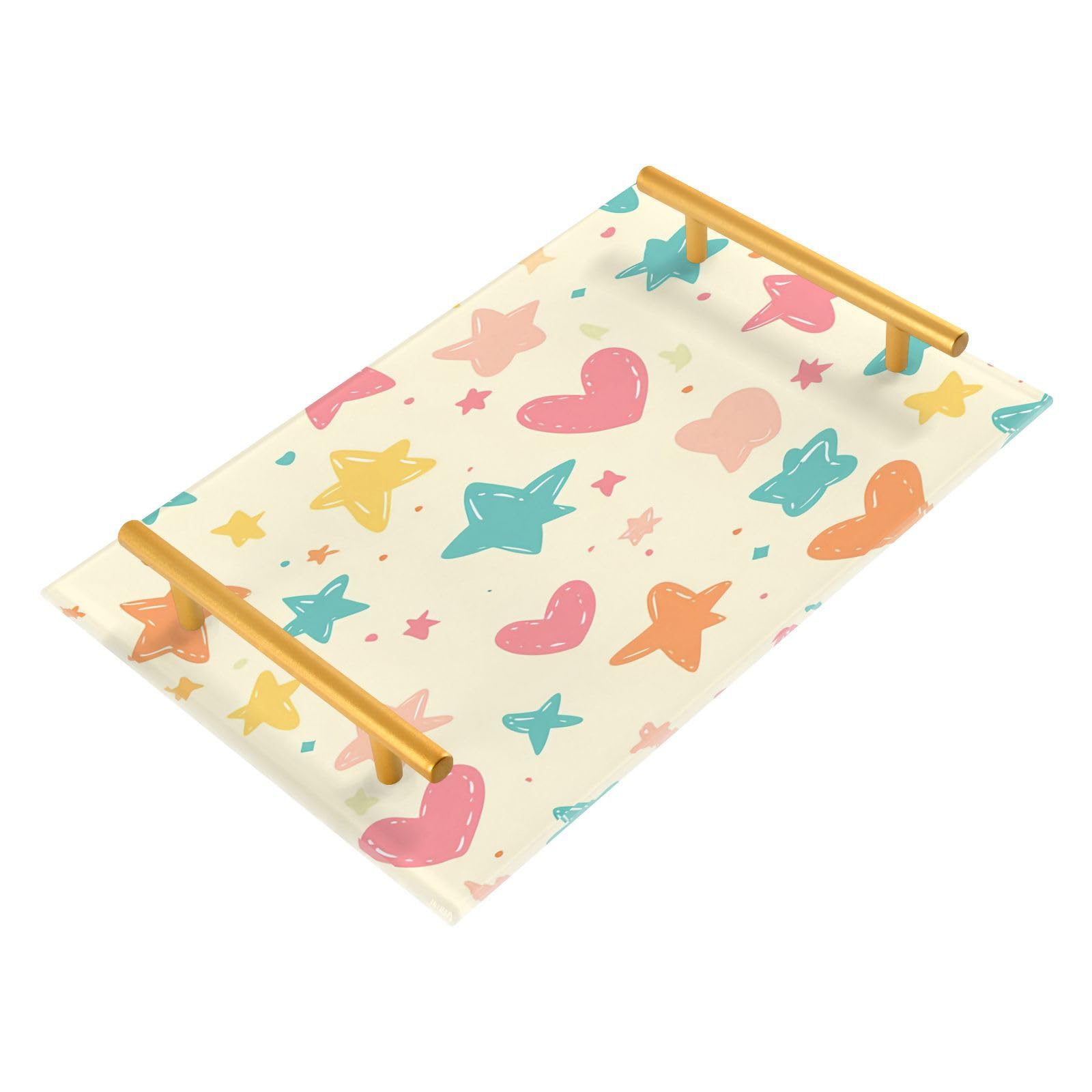 BOESI Doodle Heart and Stars Tray, Tray with Handles, Countertop Organizer, Decorative