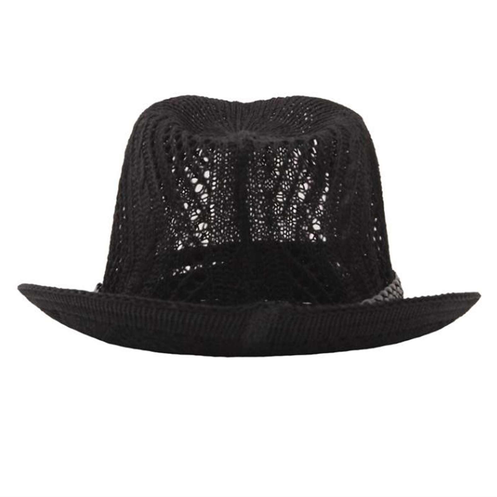 Lifup Men's Breathable Mesh Fedora Panama Hat Summer Lightweight Beach Hat Black 2