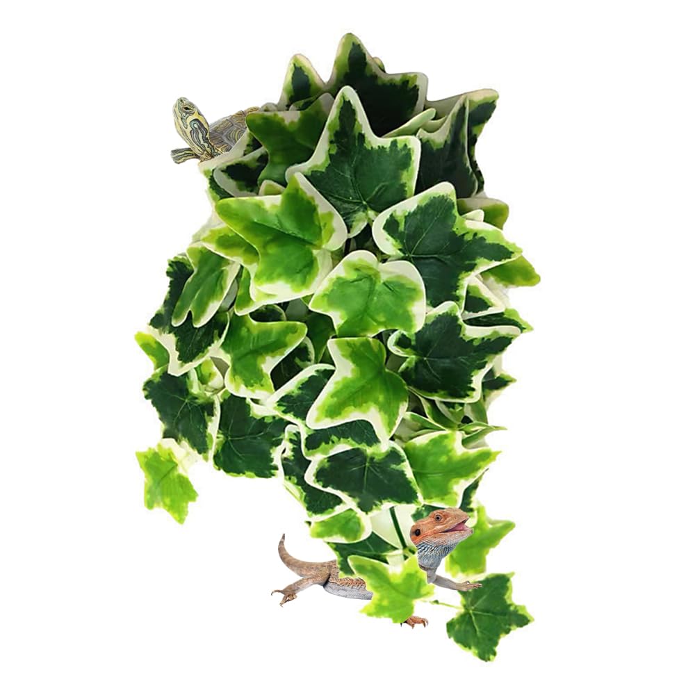 BDKMMS Reptile Artificial Plants, Simulated Leaves Terrarium Hanging Plant Vines with Suction Cup for Chameleon Bearded Dragon Lizard Gecko