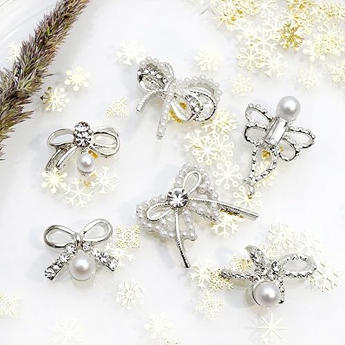 Miniatura 7 de 11 piezas de dijes de uñas de lazo plateado de estilos mixtos de lujo, diamantes de imitación de aleación de metal para uñas, dijes para uñas 3D