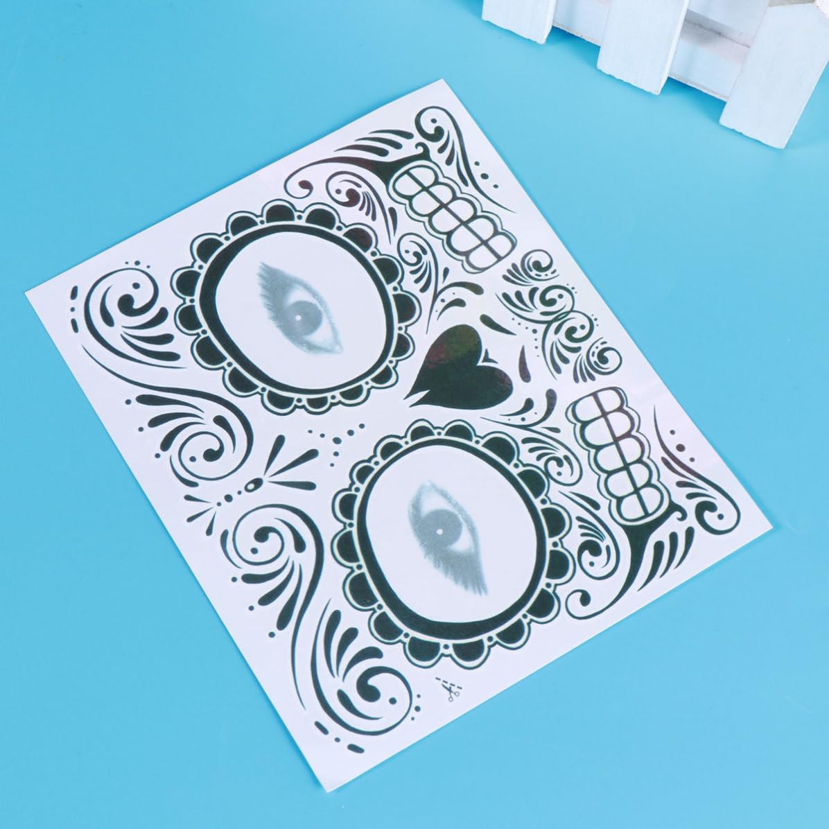 2 Pezzi Tatuaggi Temporanei Teschio T-007 Carta Nero per Halloween
