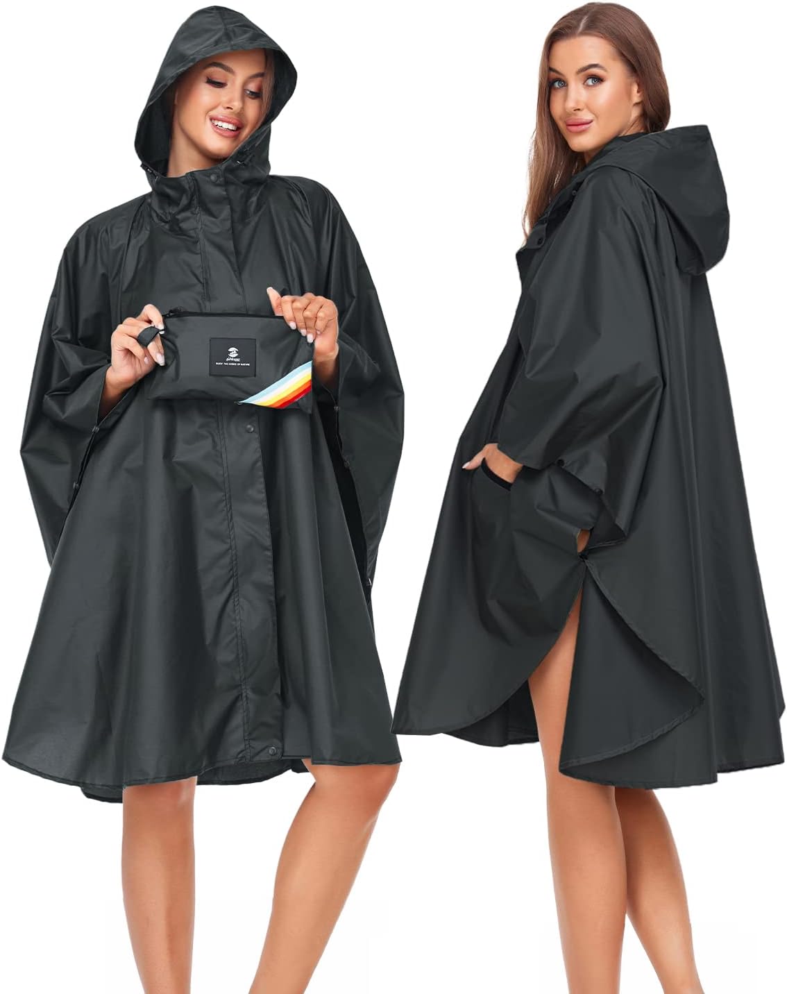 SaphiRose Unisex Rain Poncho Hooded Waterproof Raincoat for Adults Women - Image 2