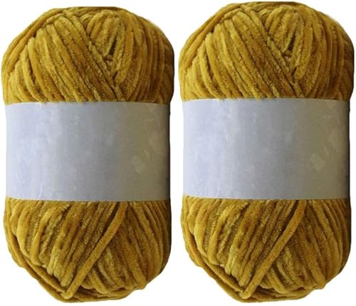 Clisil 2 madejas de terciopelo mostaza, hilo de terciopelo suave, hilo de chenilla de terciopelo de lujo, bufanda para bebé, manta de bebé, almohada