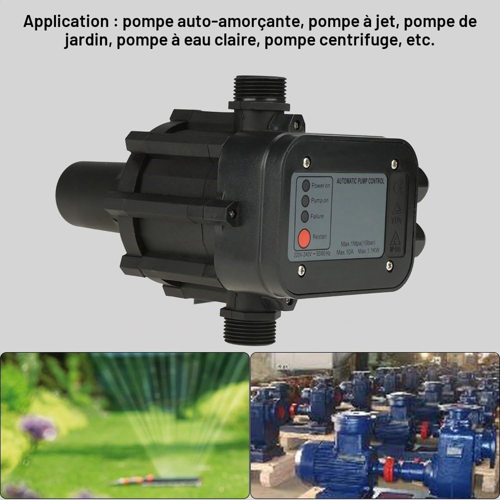 Pompe à Eau Auto-amorçante avec Contrôleur de Pression Automatique, 220V, Noir