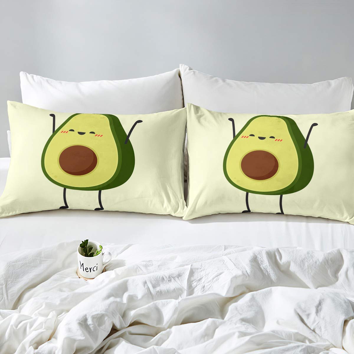 Kids Bedding Set for Girls Boys Children Cute Cartoon Avocado Print Comforter Cover Lovely Fresh Fruit Duvet Cover Room Decor Green Toddler Bedspread Cover Single Size Bedding Collection 2Pcs - Image 2