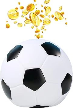 Piggy Bank for Boys, Large Soccer Coin Bank, Unbreakable Plastic Money Bank Toy, Birthday for Kids Football Sports Themed Room Home Decoration White