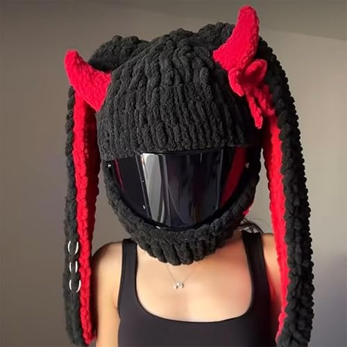 Miniatura 8 de Lindas fundas para casco de motocicleta con orejas de gato/conejo, cubierta de decoración de casco de cara completa divertida de felpa, gorro