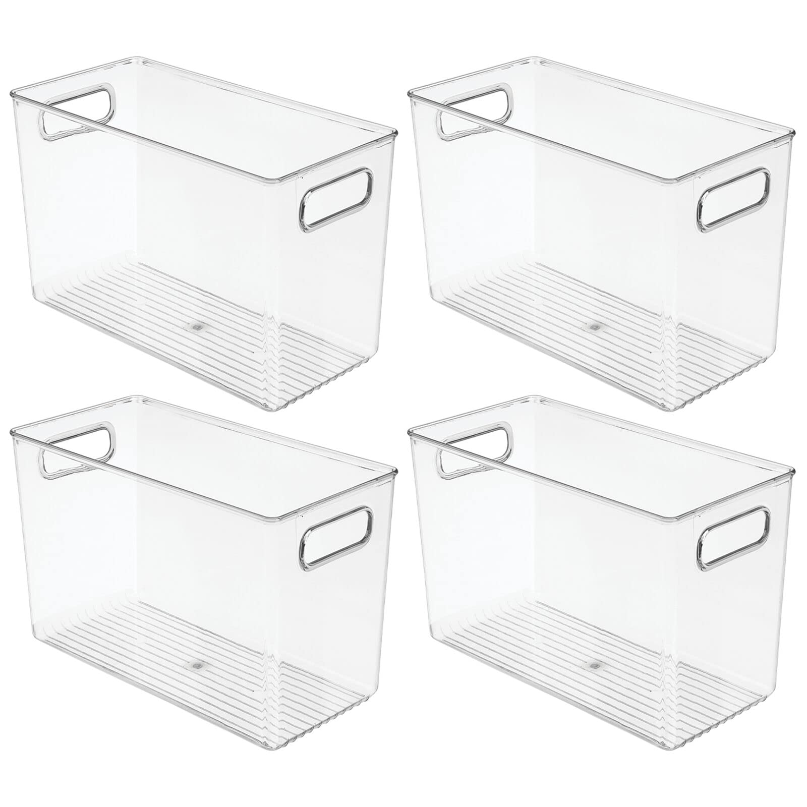 mDesign 4er-Set Aufbewahrungsbox mit Griffen – hohe Kühlschrankbox zur Lebensmittelaufbewahrung – Ablage aus Kunststoff für den Küchen- oder Kühlschrank – grau