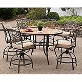 Hanover MONDN7PCBR-C-P Monaco 7-Piece High-Dining Set in Tan with a 56 in. Tile-top Table and 6...