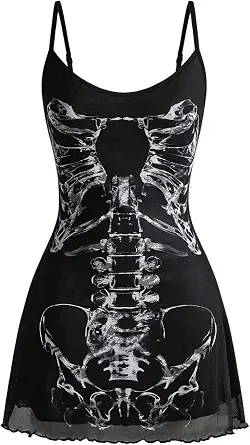 Shenhe Women's Gothic Skeleton Print Mini Dress
