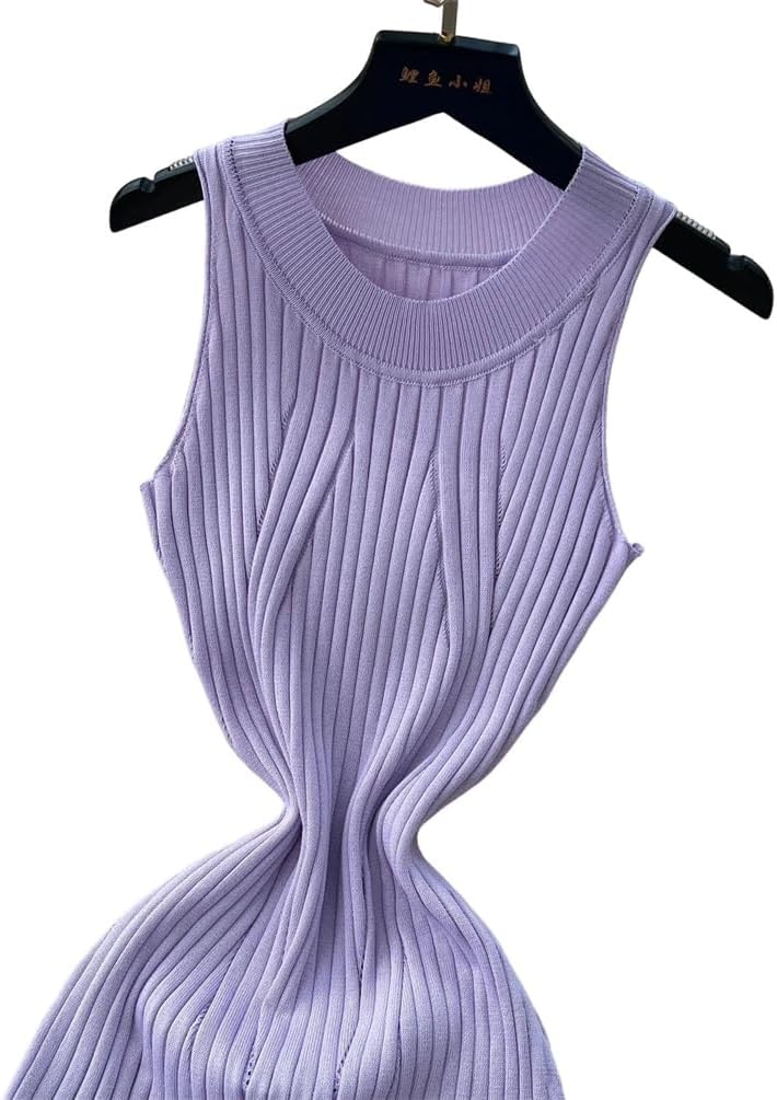 Women Sleeveless Knitted Hanging Neck Slim Dress Irregular Vest Slim Knit Dress