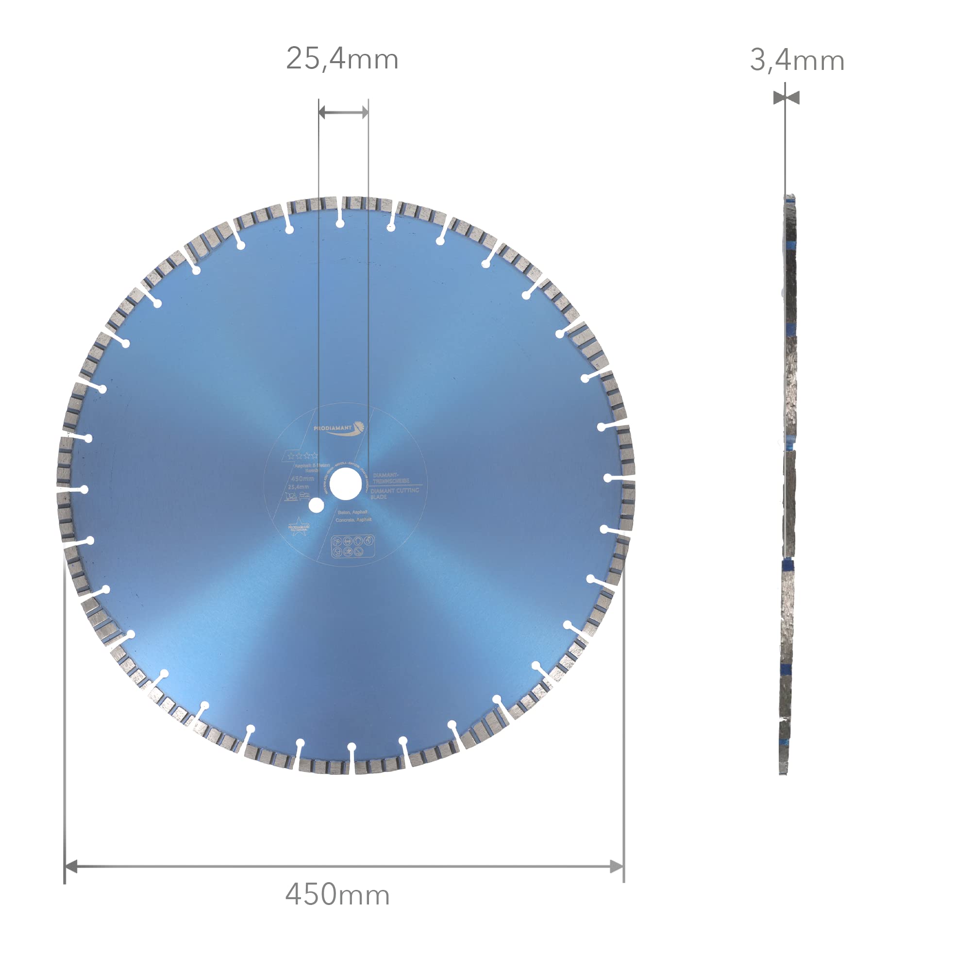 PRODIAMANT Disco de corte de diamante 450 mm x 25,4 mm Premium asfalto hormigón disco de corte soldado láser 450 mm
