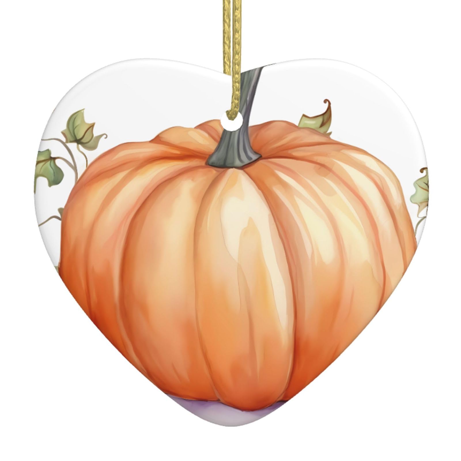 Fall Watercolor Pumpkins Christmas Ornament 2025 Heart Ceramic Hanging Ornaments for Home Decor Christmas Decorations with Gold Rope Double-Sided Xmas Tree Ceramic Hanging for Holiday Party