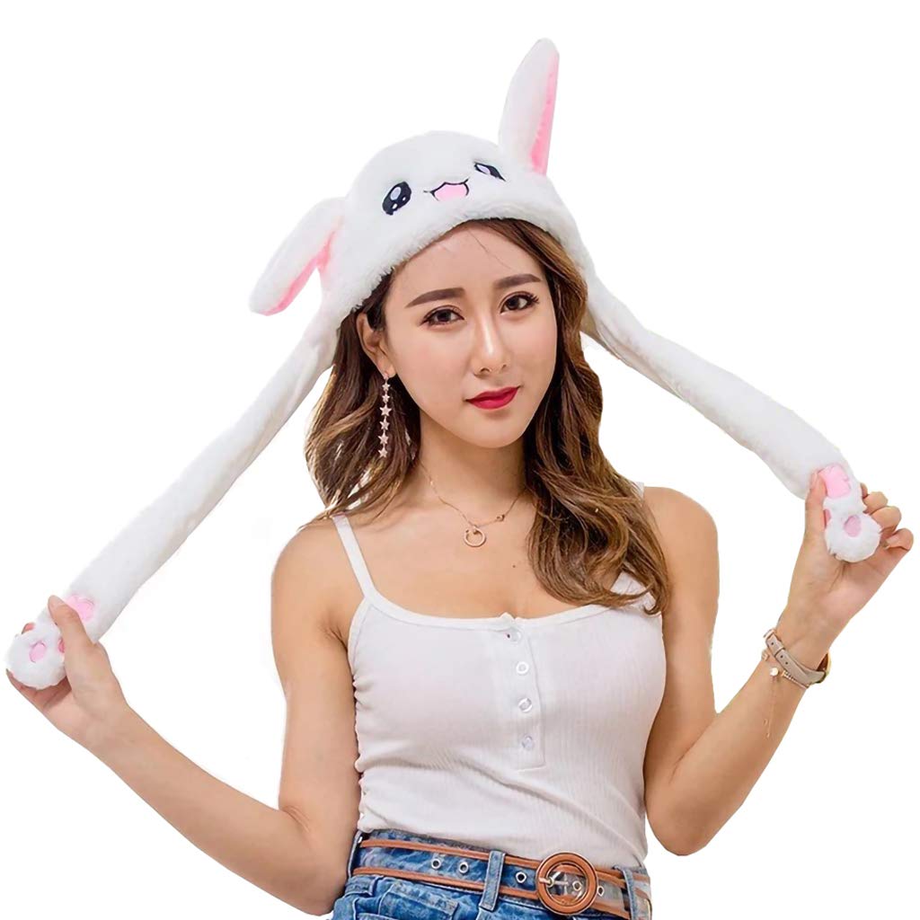 GKanMore Funny Rabbit Ear Hat Can Move Cute Soft Plush Bunny Hat Cap Headband for Women Girls