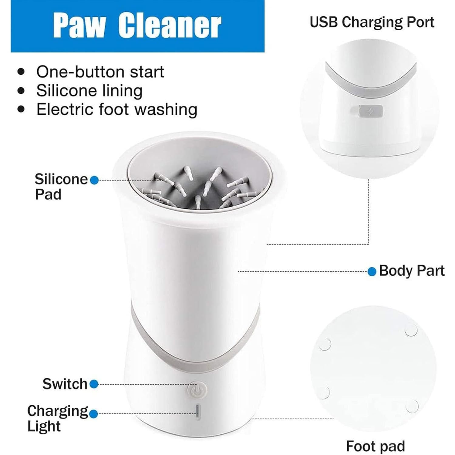 Vaso Limpiador Automático De Patas De Perro, Lavapiés Eléctrico para Perros, Lavapiés Portátil con Diseño De Silicona Extraíble, Limpieza Profunda De 360° para Muchos Tipos De Gatos Y Perros