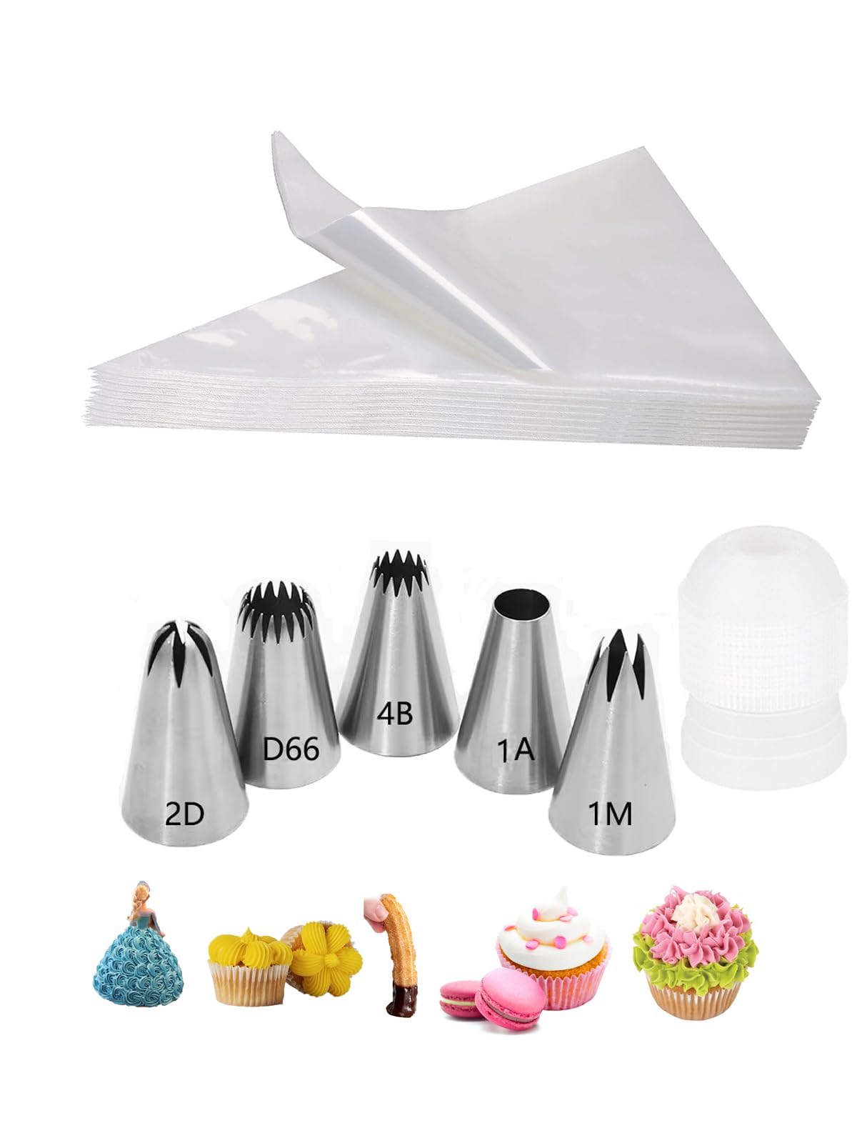 Amazon.com: 1M 2D 1A 4B D66 Piping Tips Set with 20 Bags & Large