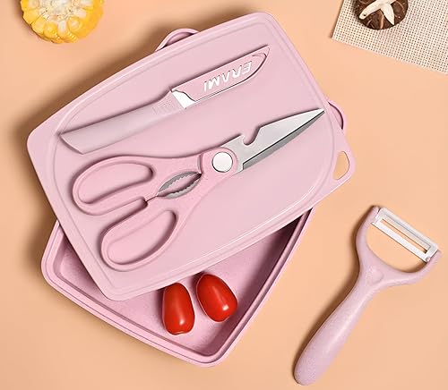 ZeQi Juego de tabla de cortar, cuchillo, pelador, tijeras y bandeja 5 en 1, viajes, campamento, al aire libre, dormitorios, tablas de cortar