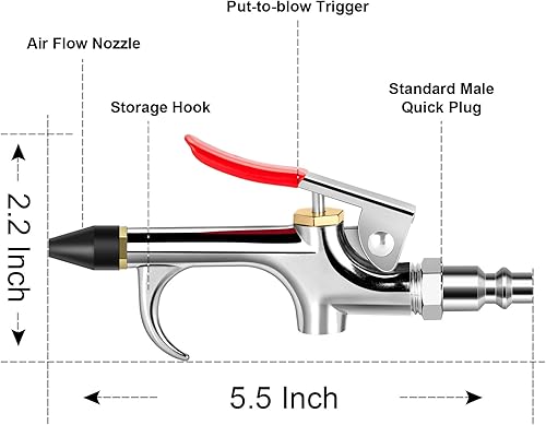 Vista 2 de Boquilla de Aire de Conexión de 2 Vías con Pistola de Soplado, Boquilla de Aire con Punta de Goma y Conexión Rápida Estándar de 1/4 Pulgada