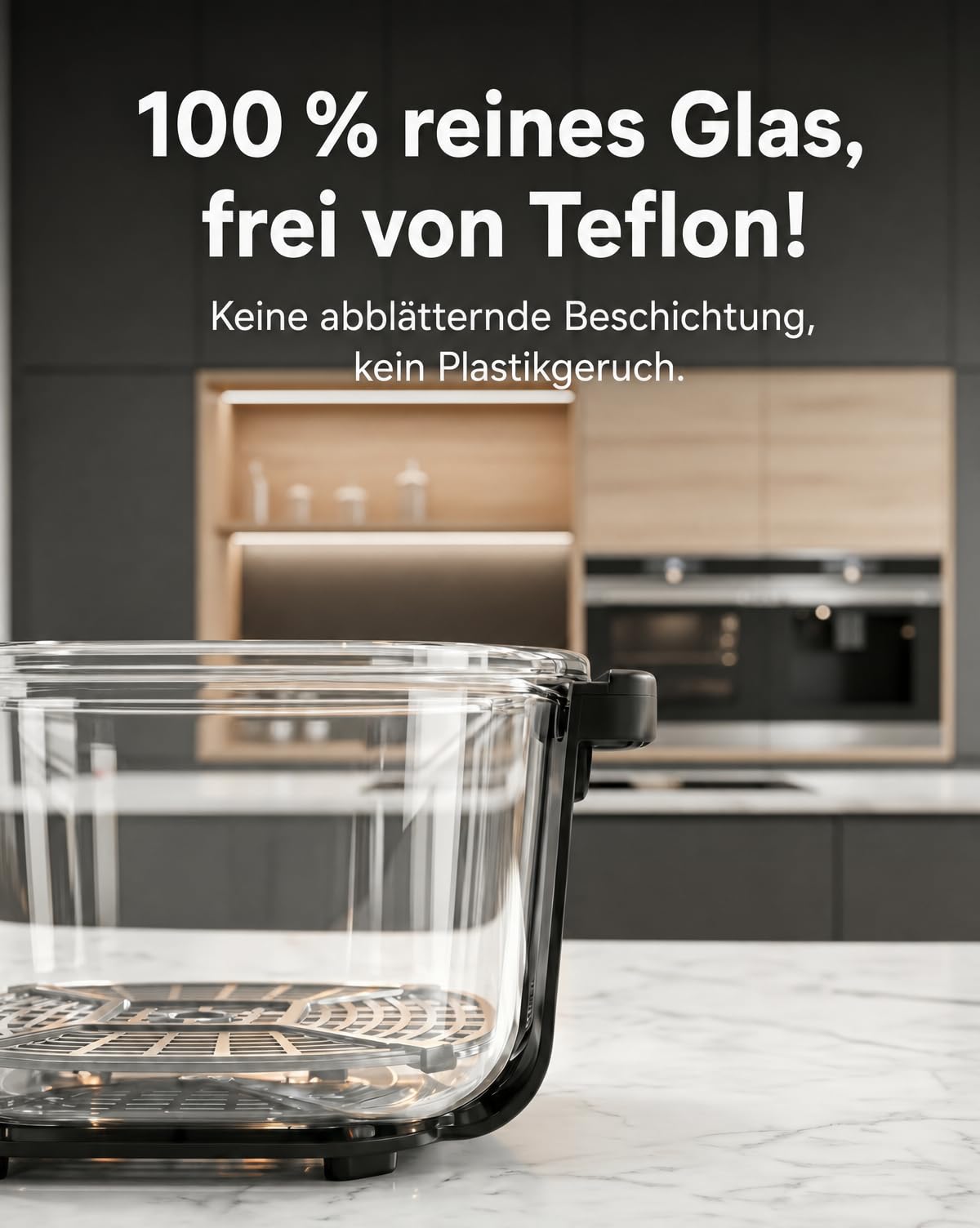 Cartman Tragbare Glas Heißluftfritteuse mit 2 Behältern (3,8 L + 1,4 L), 5-in-1 zum Frittieren, Braten, Warmhalten & Recrisp, Kompakt für Alltag und Familie, 1500W