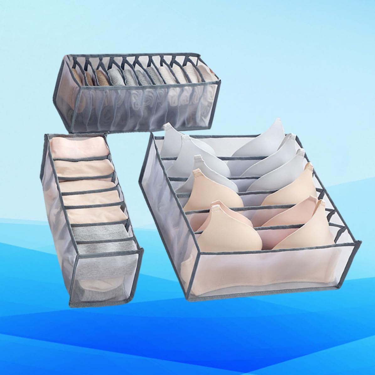Underwear Organizer Box Set, Nylon Drawer Storage with 6 7 11 Grids
