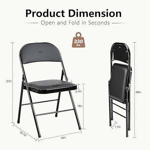 Miniatura 6 de DUMOS Paquete de 2 sillas plegables acolchadas de cuero, asiento comercial apilable portátil para interiores y exteriores con marco de acero,