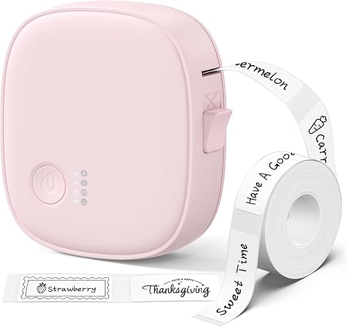 Mini Label Maker Machine with Tape AH-P05 - Portable Bluetooth Mini Label Printer, Wireless Thermal Label Maker, Waterproof & Rechargeable, Built-in Cutter, for Home, Office, Kitchen - Pink