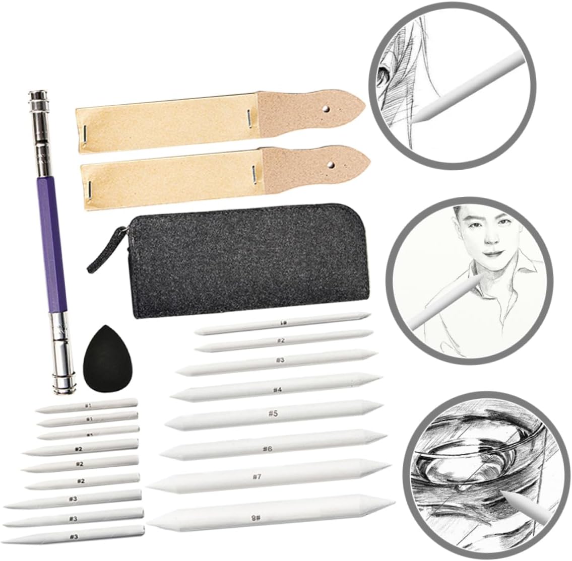 22-Piece Sketch Wiper Tool Set for Art Students Dual-Headed Smudge Erase Pens Carrying Case for Drawing and Blending Techniques