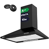 CIARRA Campana Extractora CBCB6201 Cocina 60cm Clase A++ 370m³/h 40W - 3 Velocidades de Extracción - Evacuación al Exterior y Recirculación Interna por Filtro de Carbón CBCF002X2 - Negro Negro 60CM