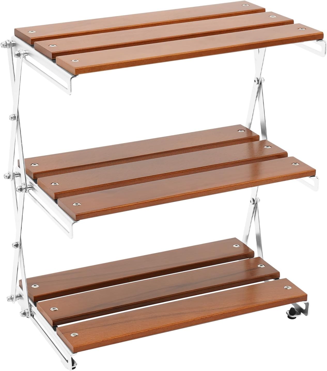 Folding Camping Table Storage Rack 3-Tier Natural Wood Desktop Organizing Rack Multi-Function Storage Shelf for Indoor Outdoor Picnic BBQ Party