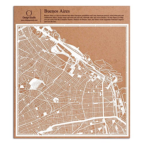 ブエノスアイレス切り絵地図、白、30x30センチ、オリジナルデザインペーパーアート、アイデアギフト