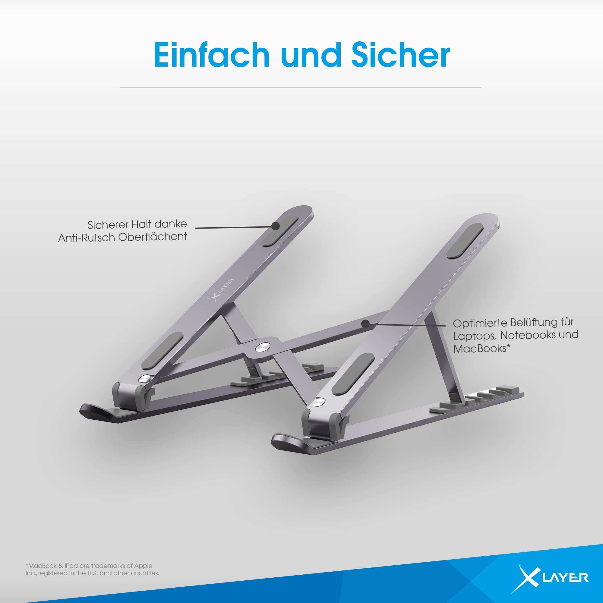 Xlayer Support Pliable Gris pour Ordinateur/Ordinateur Portable